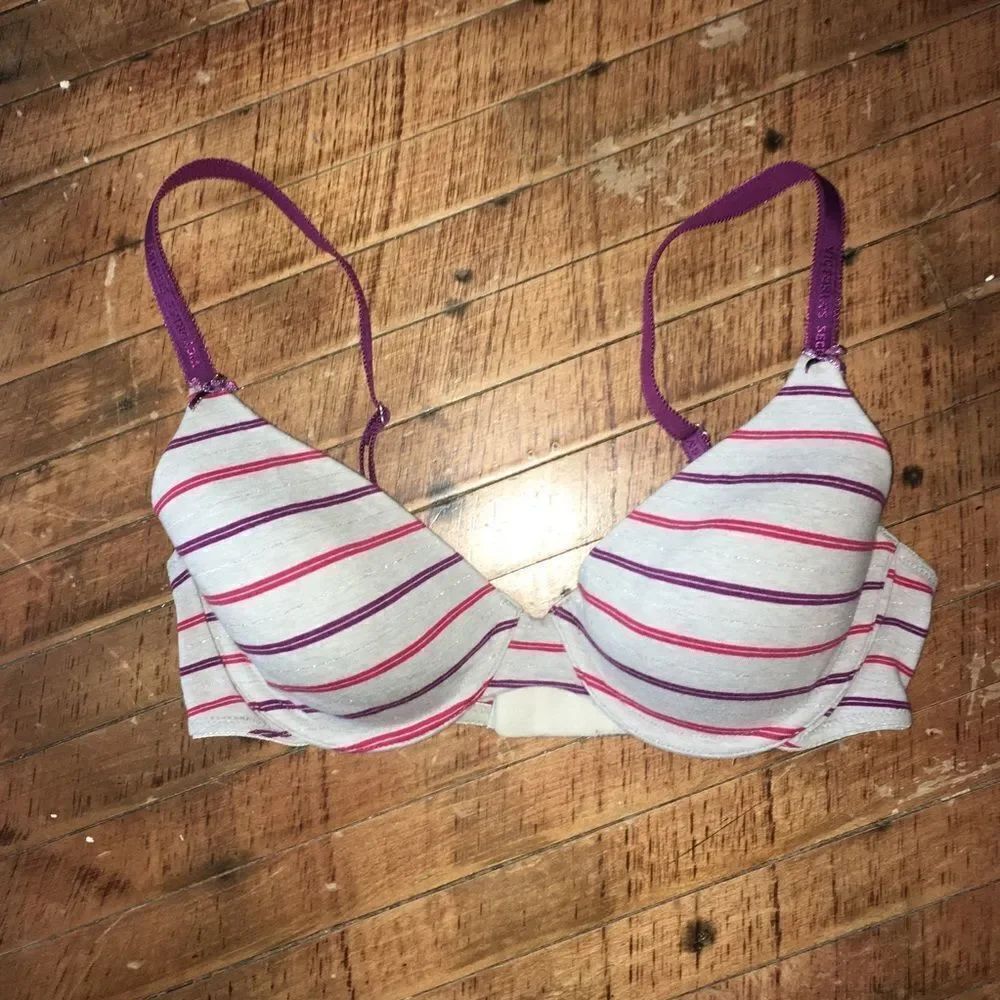 Victoria’s Secret Demi lingerie purple striped jersey bra